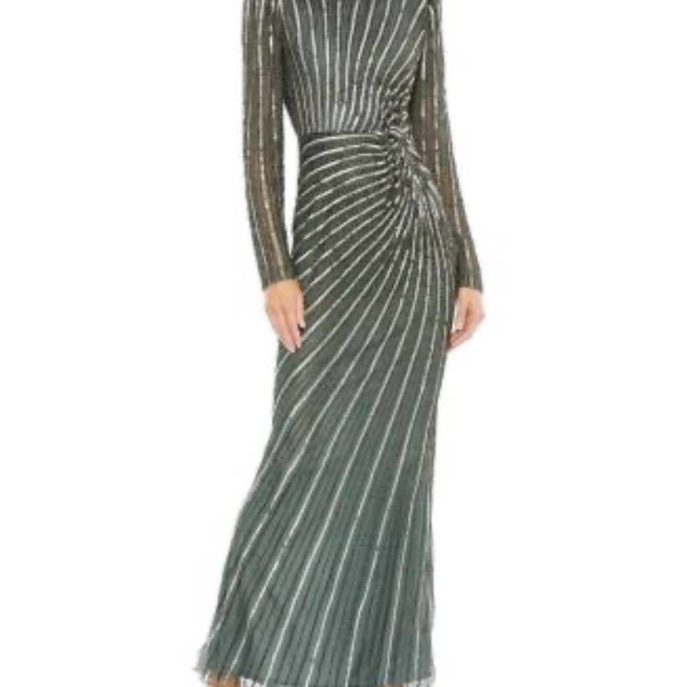 Mac Duggal Embellished Puff Sleeve Side Knot Gown